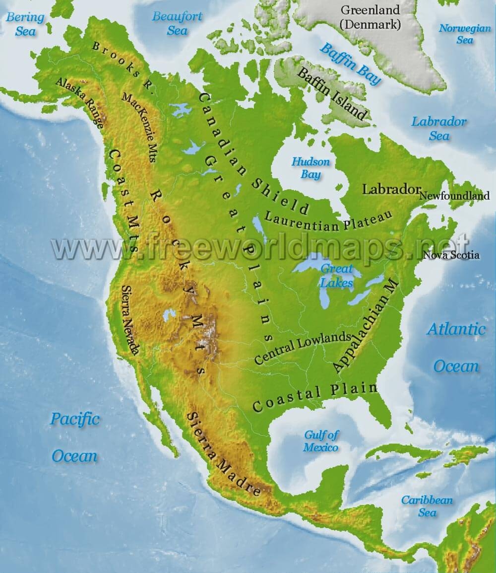 North America Physical Map Freeworldmaps