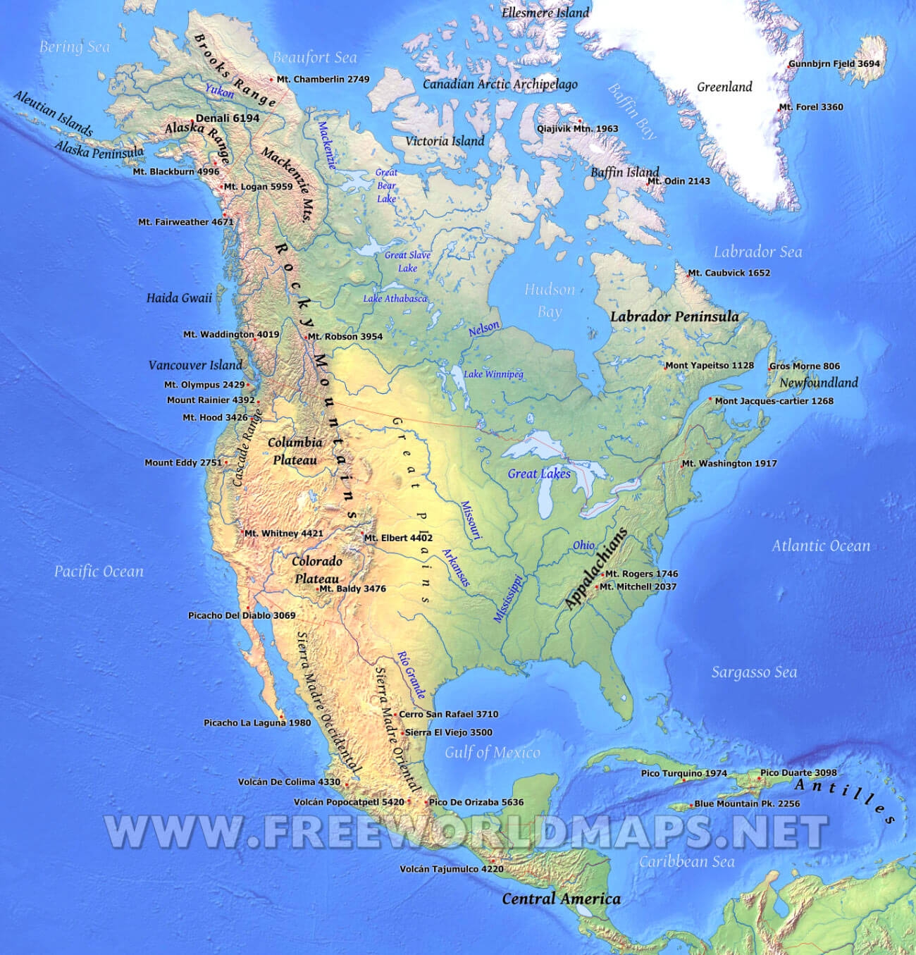 united states physical map bodies of water