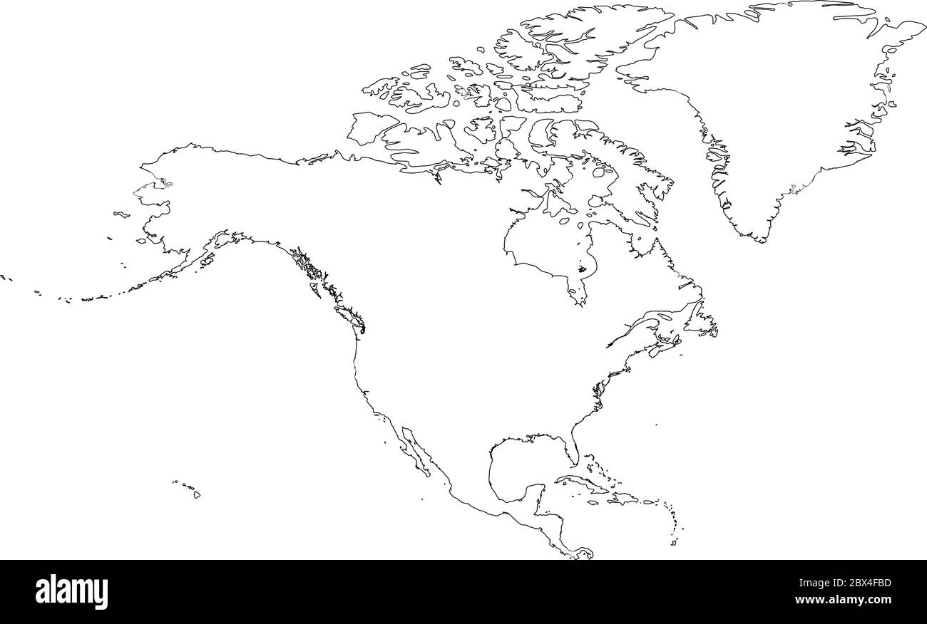 North America Thin Black Outline Map Contour Map Of Continent Simple Flat Vector Illustration Stock Vector Image Art Alamy