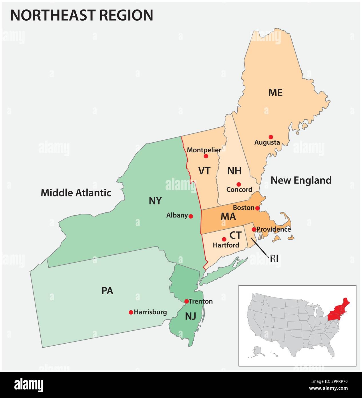 map of northeast united states with capitals