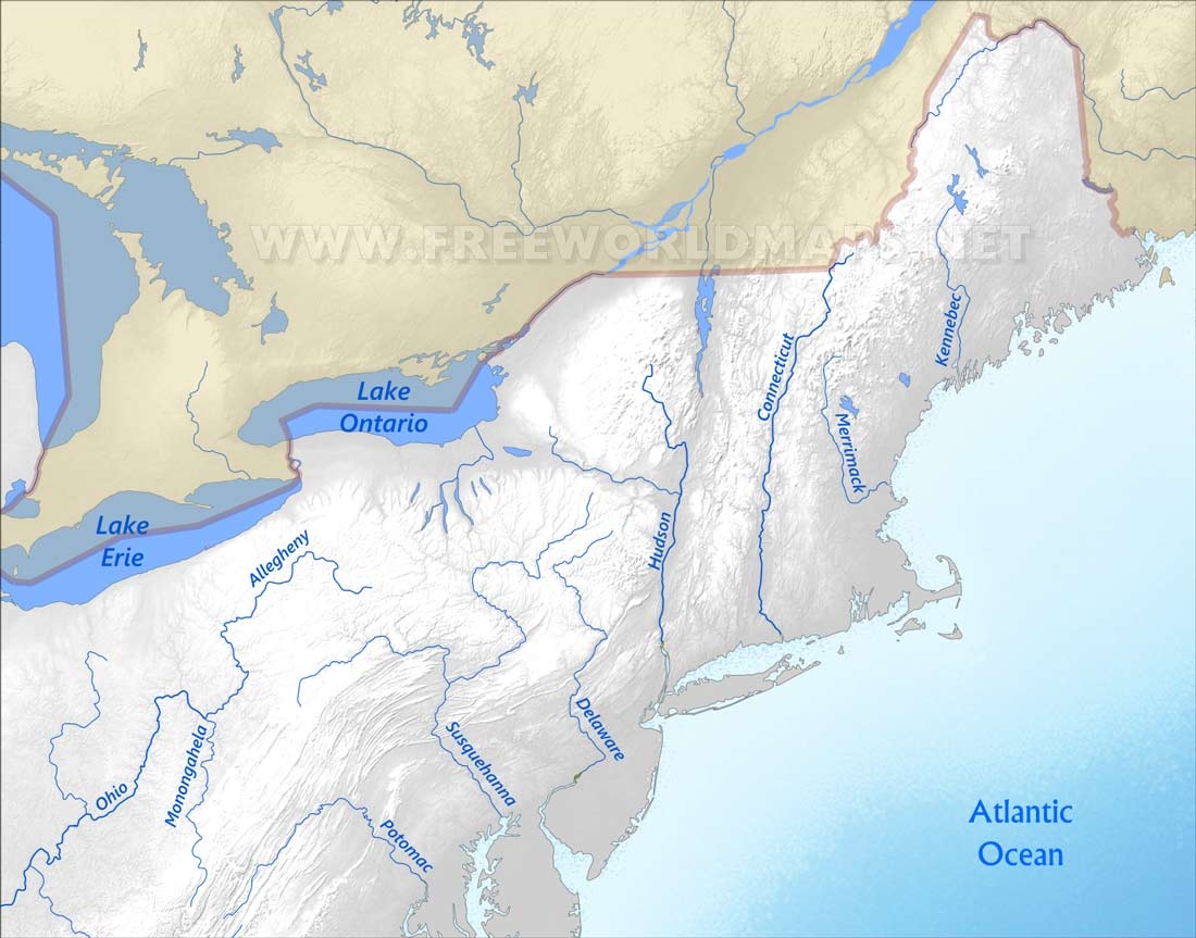 Northeastern US Physical Map