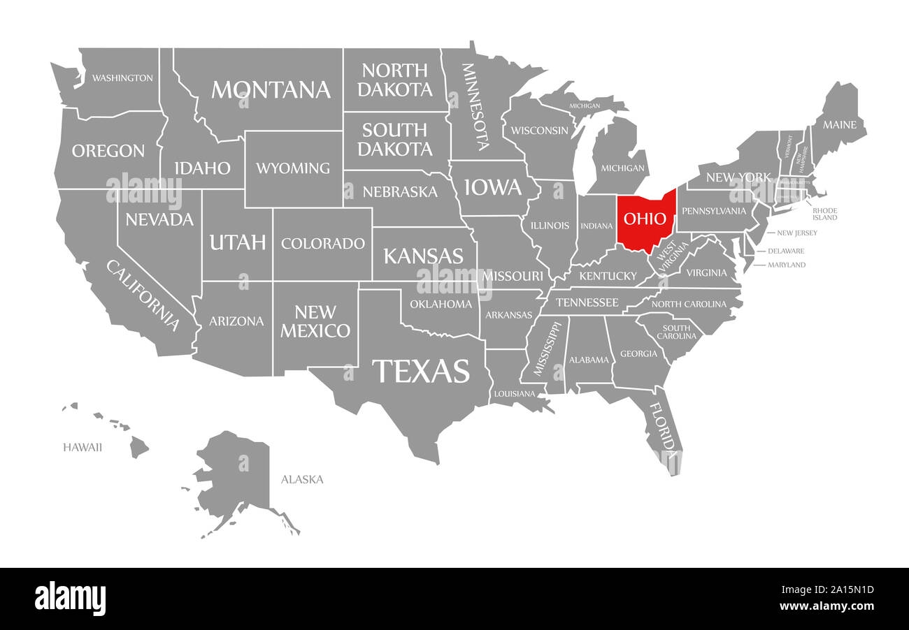 Ohio Red Highlighted In Map Of The United States Of America Stock Photo Alamy