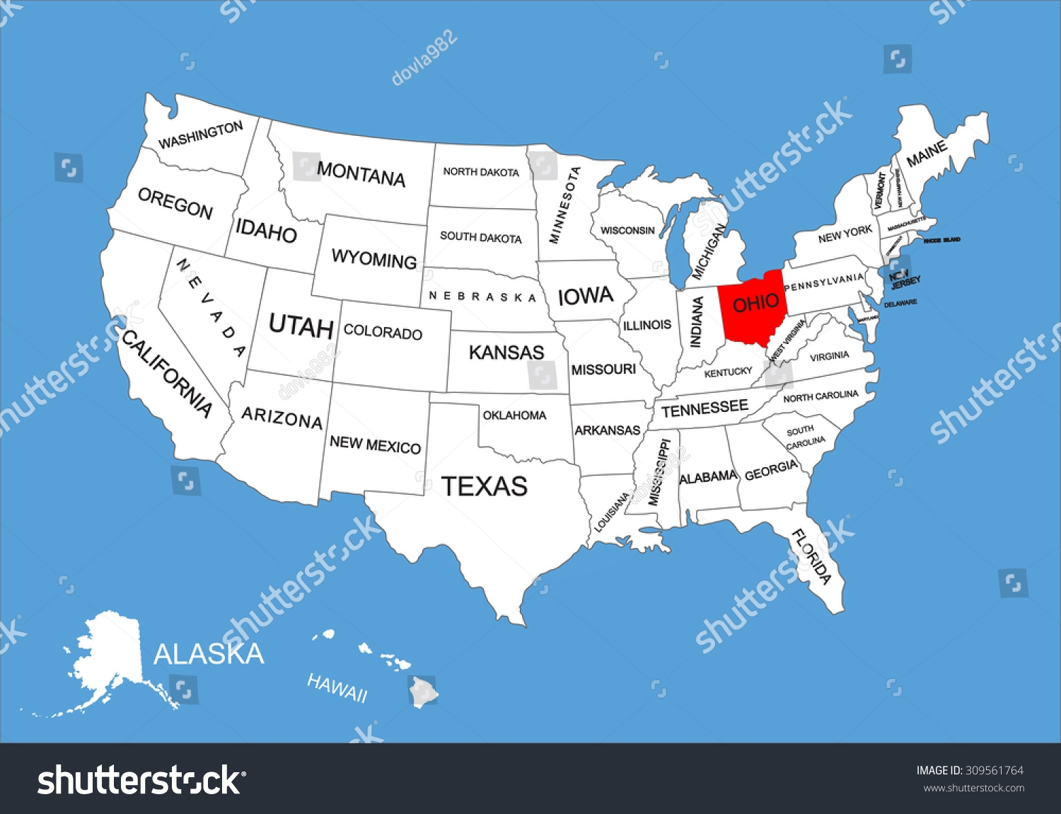 Ohio State Usa Vector Map Isolated Stock Vector Royalty Free 309561764 Shutterstock