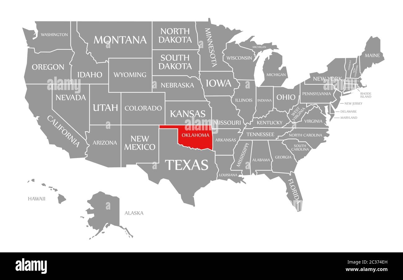 Oklahoma Red Highlighted In Map Of The United States Of America Stock Photo Alamy