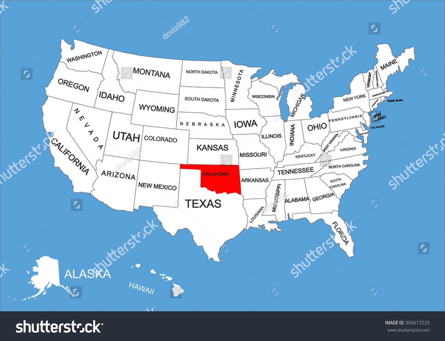 Oklahoma State Usa Vector Map Isolated Stock Vector Royalty Free 309617225 Shutterstock