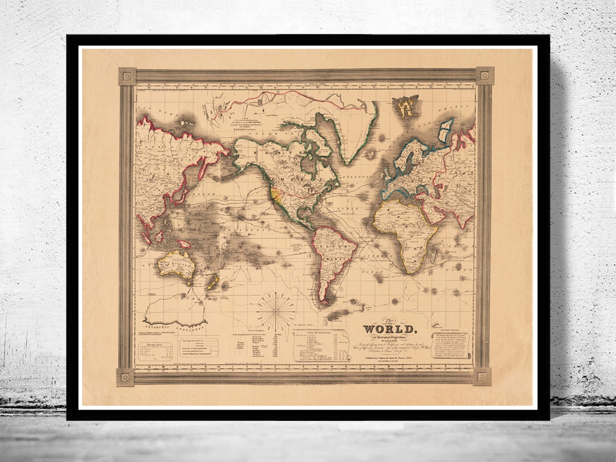 Old Map Of The World 1850 Vintage Map Wall Map Print VINTAGE MAPS AND PRINTS