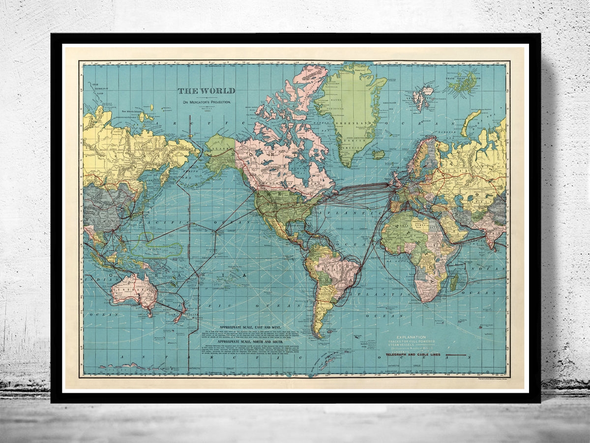 Old Map Of The World 1924 Mercator Projection Vintage Map Wall Map Print VINTAGE MAPS AND PRINTS