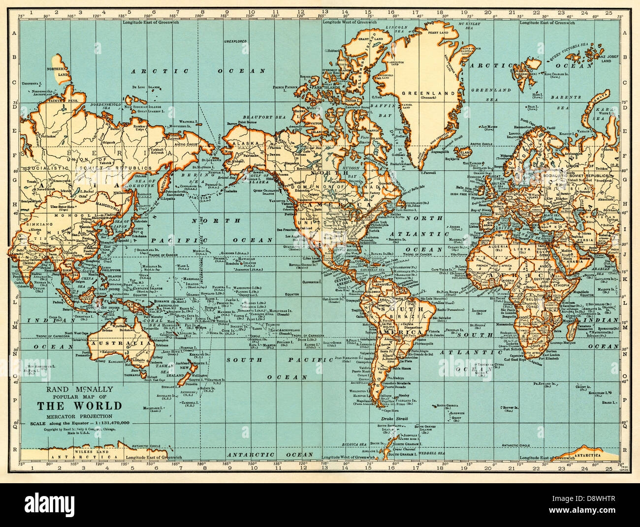 Old Map Of The World 1930 Stock Photo Alamy