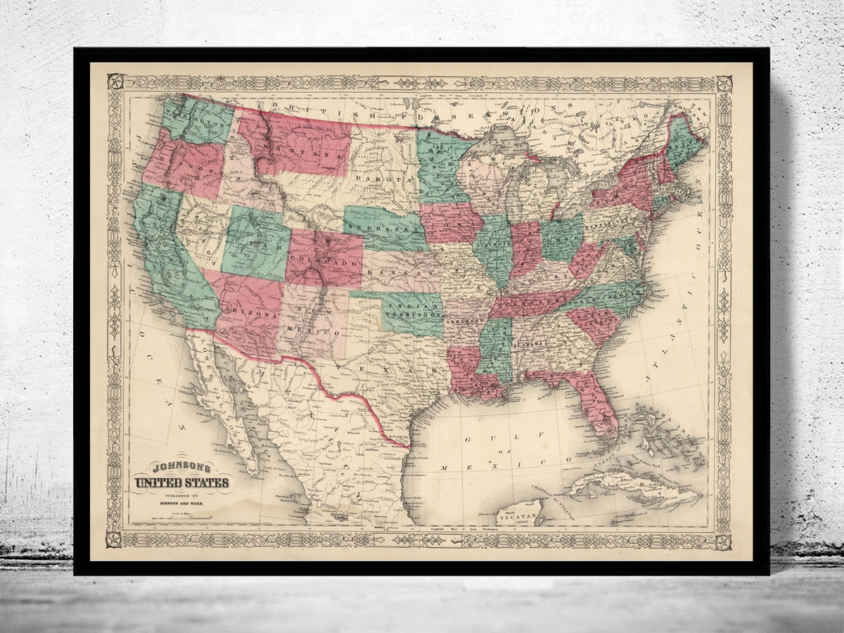 Old Map Of United States America 1864 Vintage Map Wall Map Print VINTAGE MAPS AND PRINTS