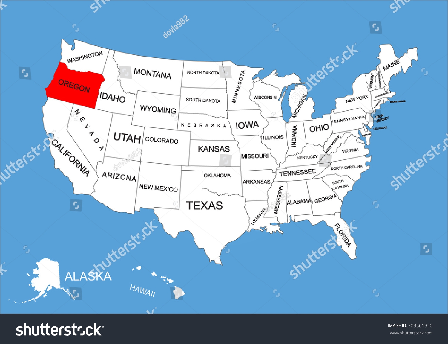 Oregon State Usa Vector Map Isolated Stock Vector Royalty Free 309561920 Shutterstock