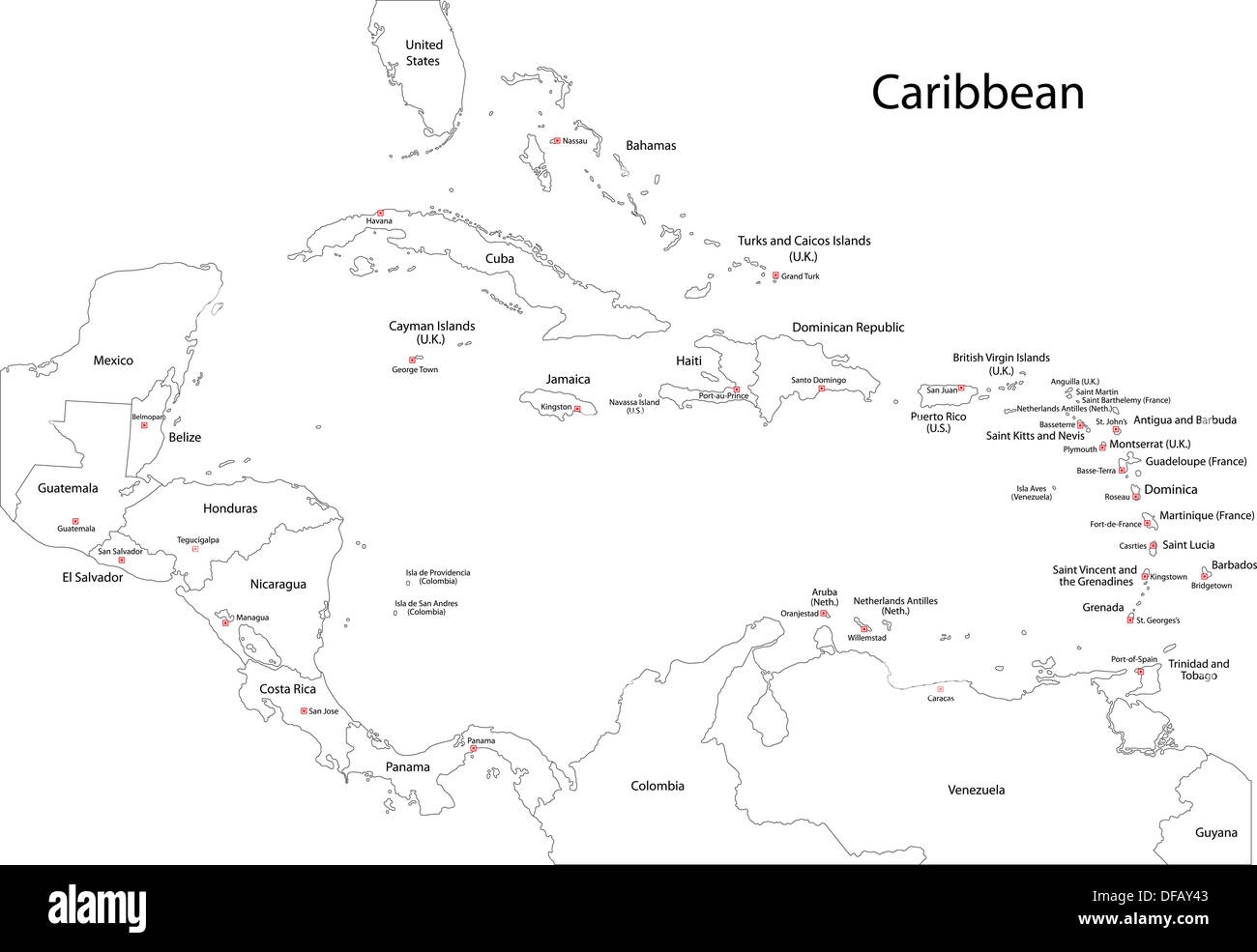 Outline Caribbean Map Stock Photo Alamy