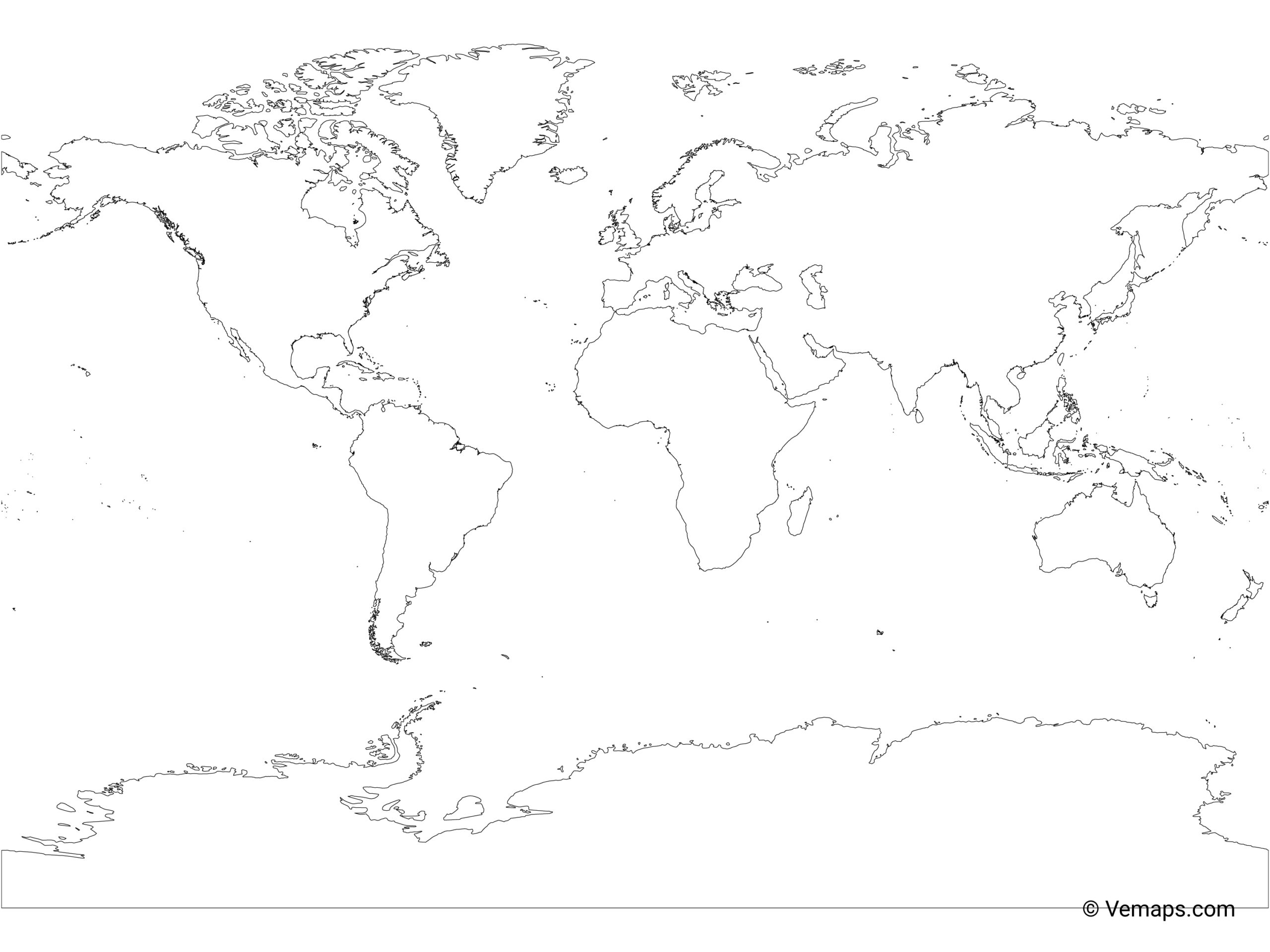 Outline Map Of The World With Antarctica Miller Projection Free Vector Maps Outline Map Of The World With Antarctica Miller Projection Free Vector Maps