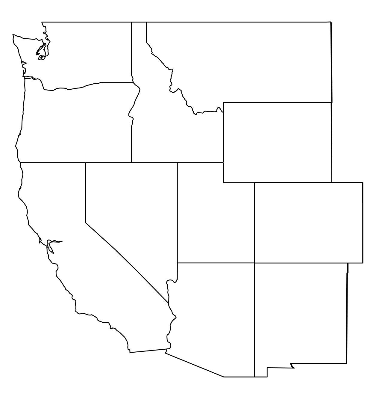 Outline Map Of USA Region West Counties Coloring Page Free Printable
