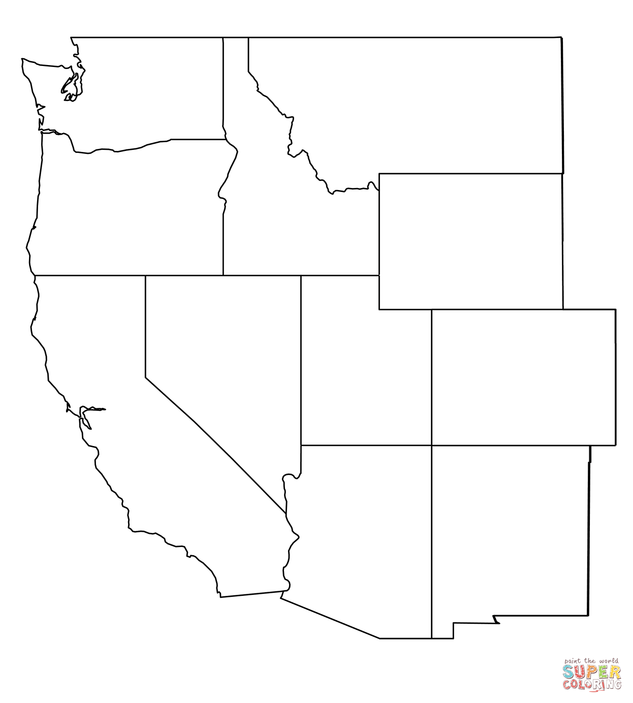 Outline Map Of USA Region West Counties Coloring Page Free Printable
