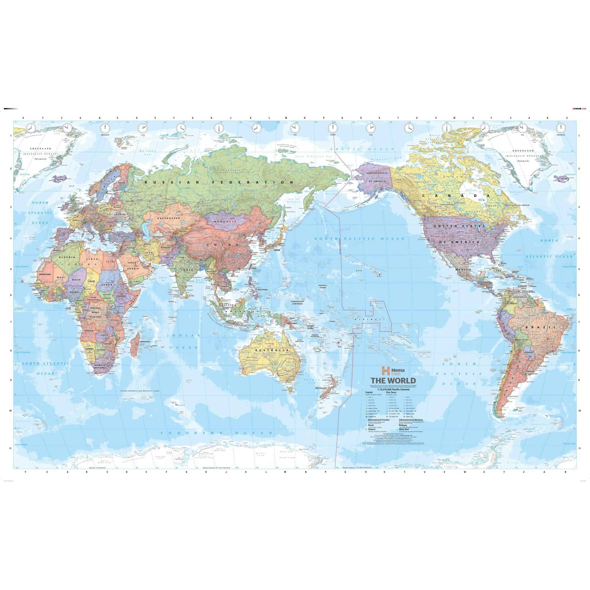 Pacific Centred World Political Mega Map By Hema The Map Shop