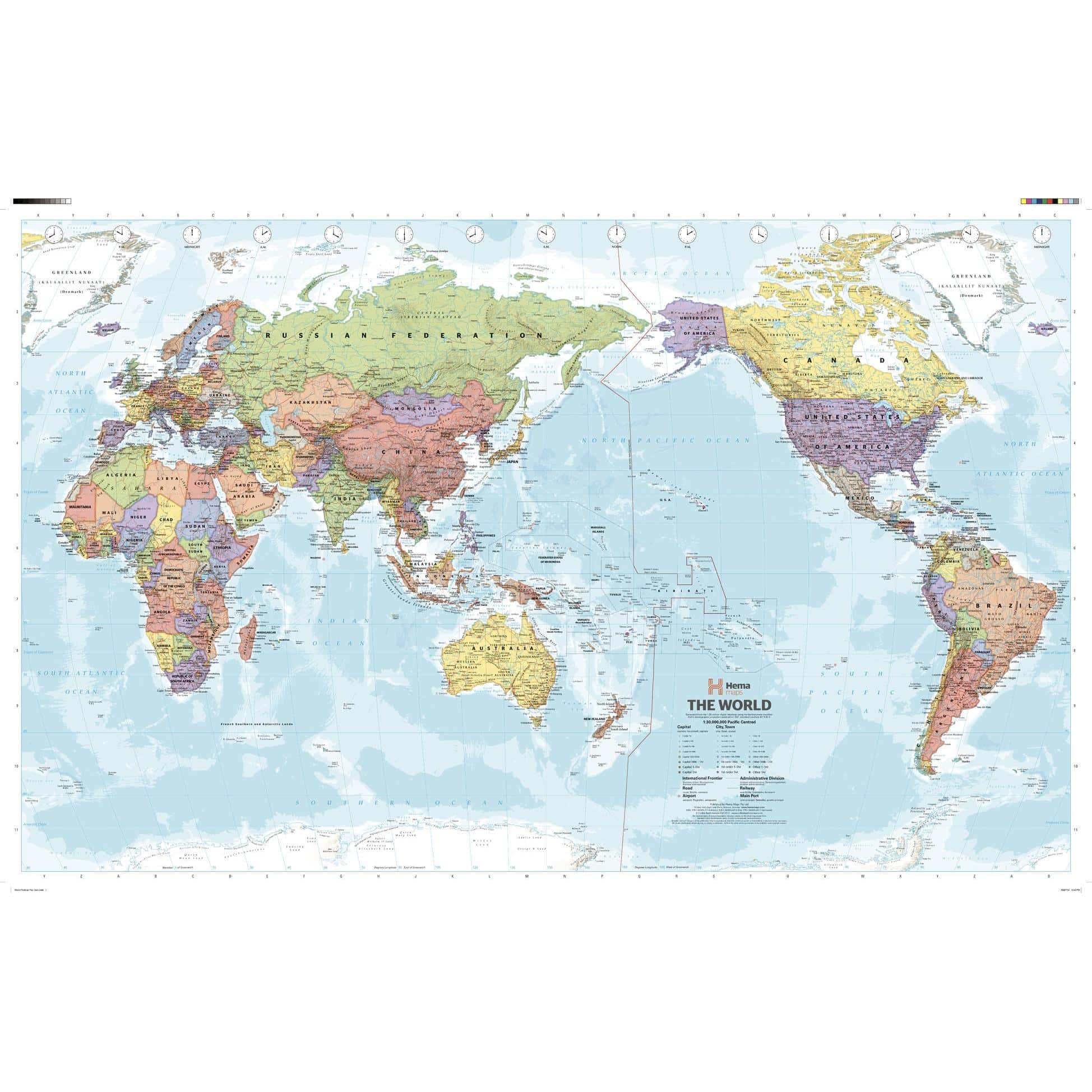 Pacific Centred World Political Wall Map By Hema The Map Shop