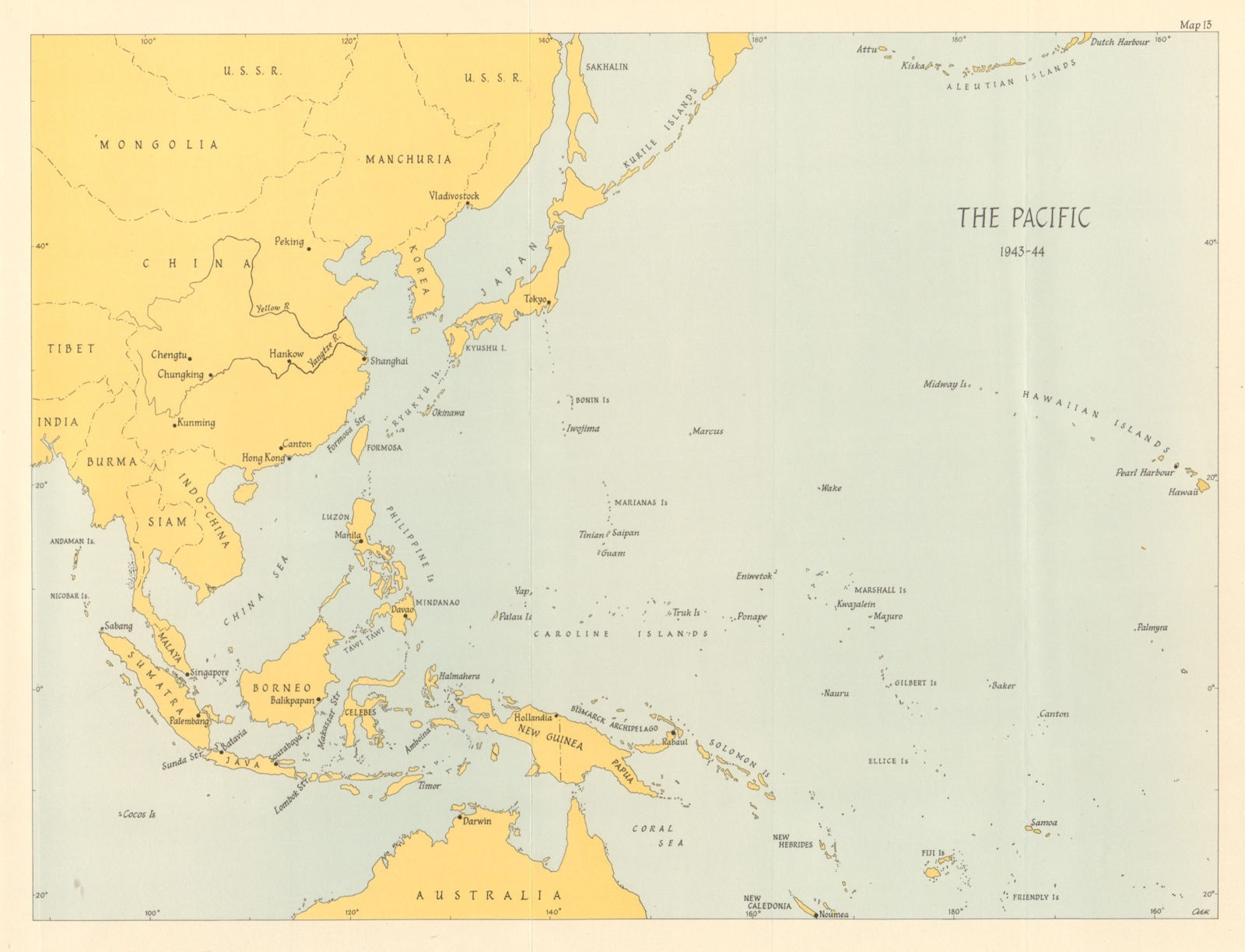 Pacific Ocean Theatre 1943 44 World War 2 1961 Old Vintage Map Plan Chart EBay