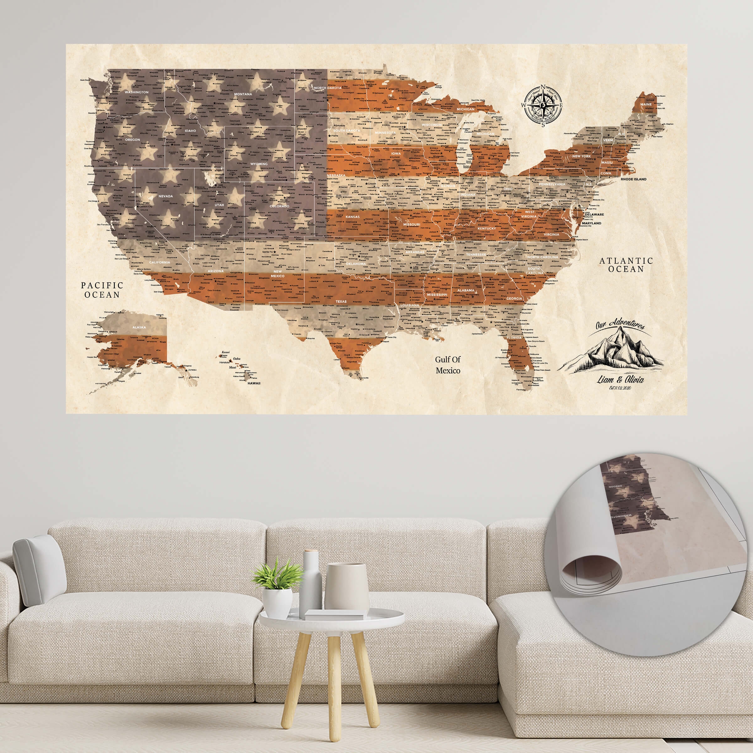 Patriot Push Pin USA Map Personalized USA Map Canvas Art Bay