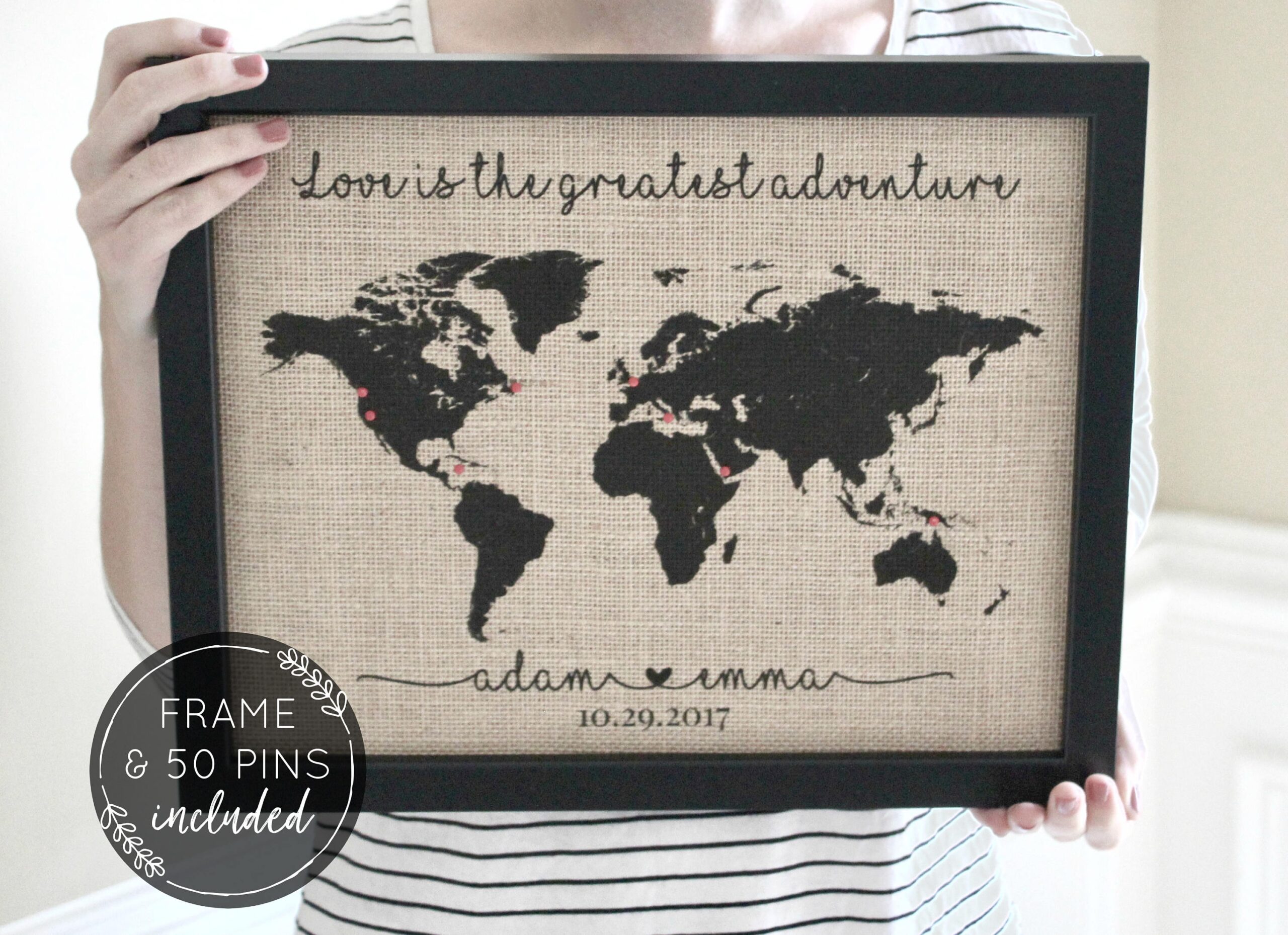 Personalized Travel Gifts World Push Pin Map Travel Map With Frame Map Print Travel Gift Wedding Gifts Anniversary Gifts Wife Gift Etsy