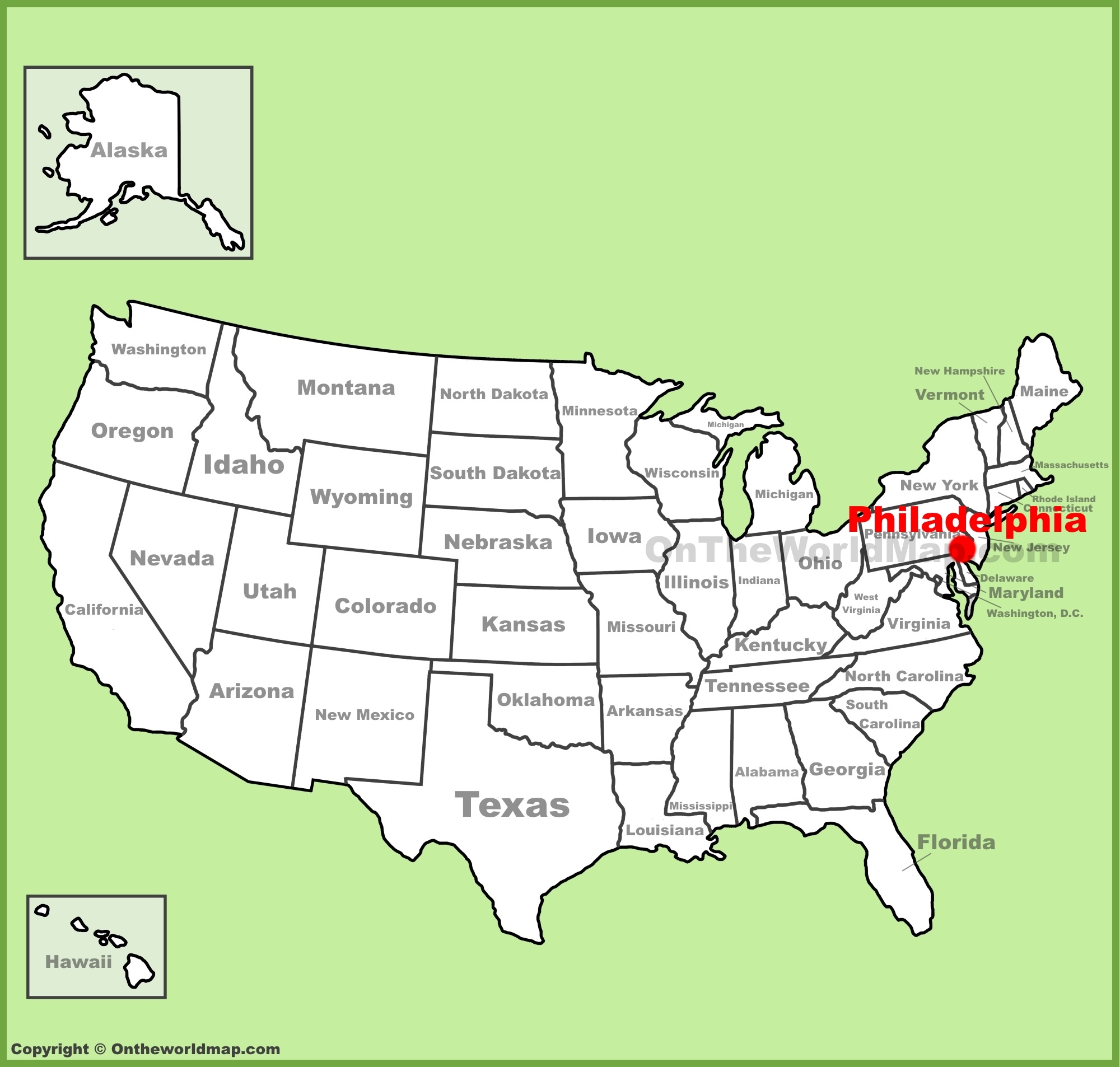 Philadelphia Location On The U S Map Ontheworldmap