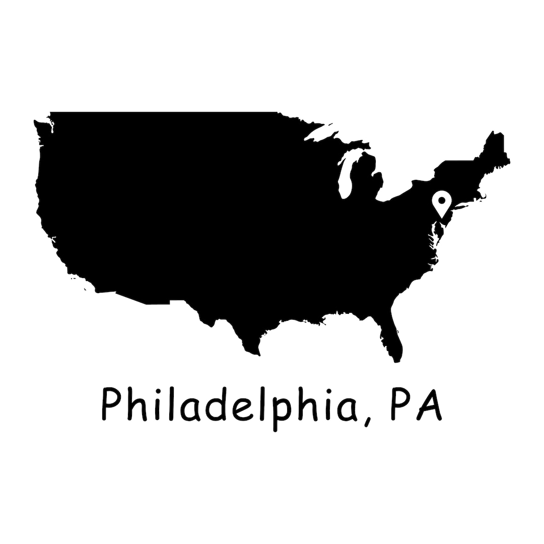 Philadelphia Pennsylvania On USA Map Philadelphia PA United States Of America Map Location Pin Drop Map Instant Digital Download Svg Png Eps Etsy