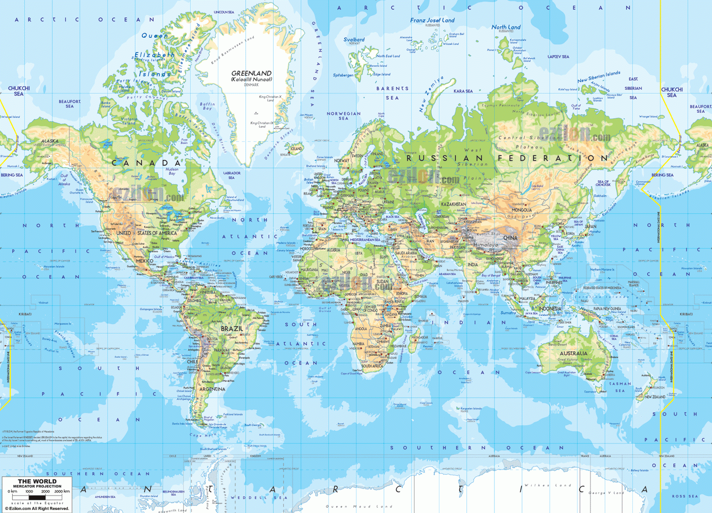 world map mountains