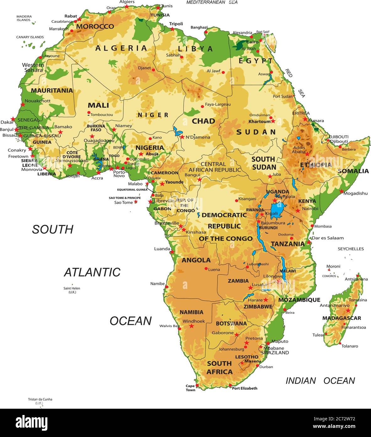 Physical Map Of Africa Cut Out Stock Images Pictures Alamy
