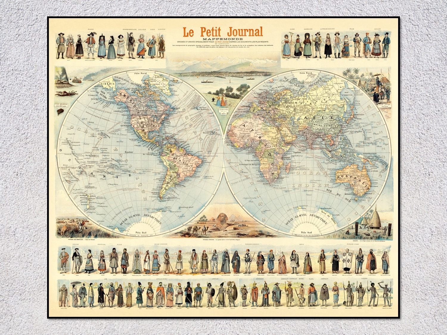 Pictorial World Map 1900 Le Petit Journal Mappemonde Vintage Wall Art Cartography Etsy
