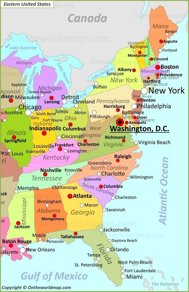 map of eastern seaboard united states
