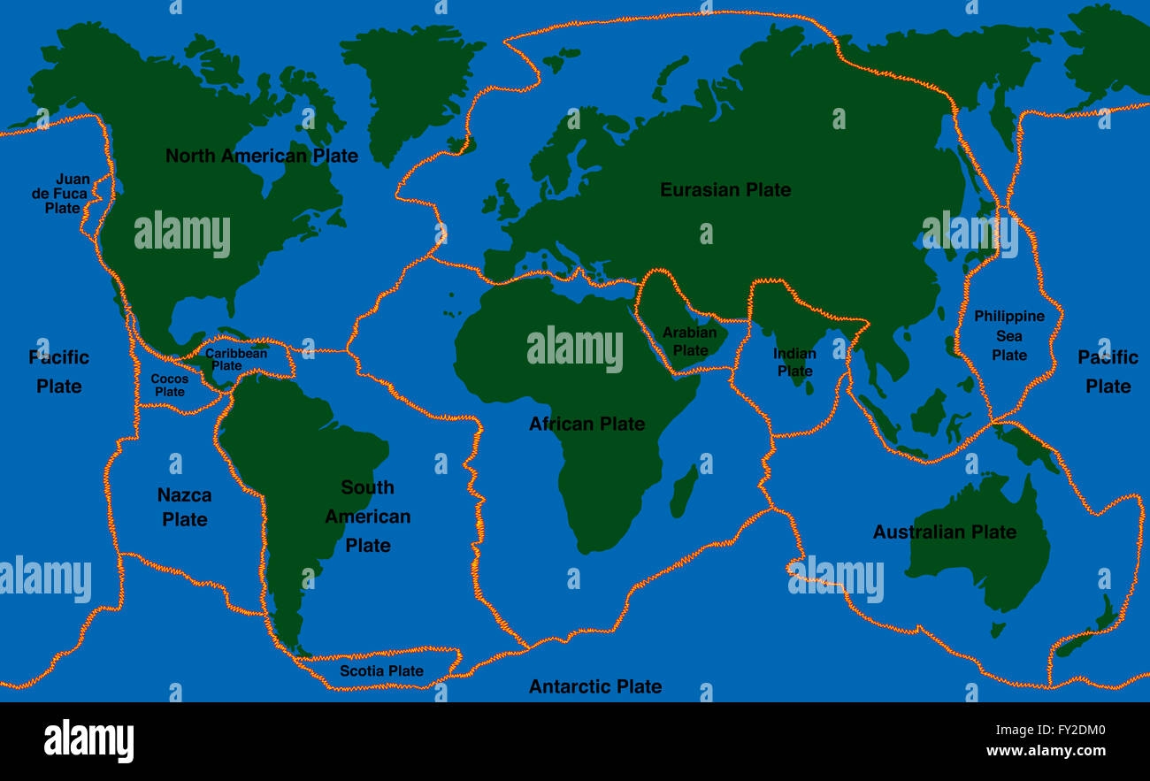 Plate Tectonics World Map With Fault Lines Of Major An Minor Plates Stock Photo Alamy