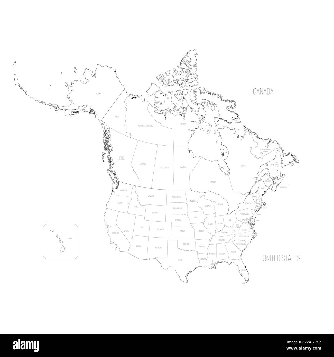 Political Map Of Canada And United States Of America With Administrative Divisions Thin Black Outline Map With Countries And States Name Labels Vector Illustration Stock Vector Image Art Alamy Political Map Of Canada And United States Of America With Administrative Divisions Thin Black Outline Map With Countries And States Name Labels Vector Illustration Stock Vector Image Art Alamy
