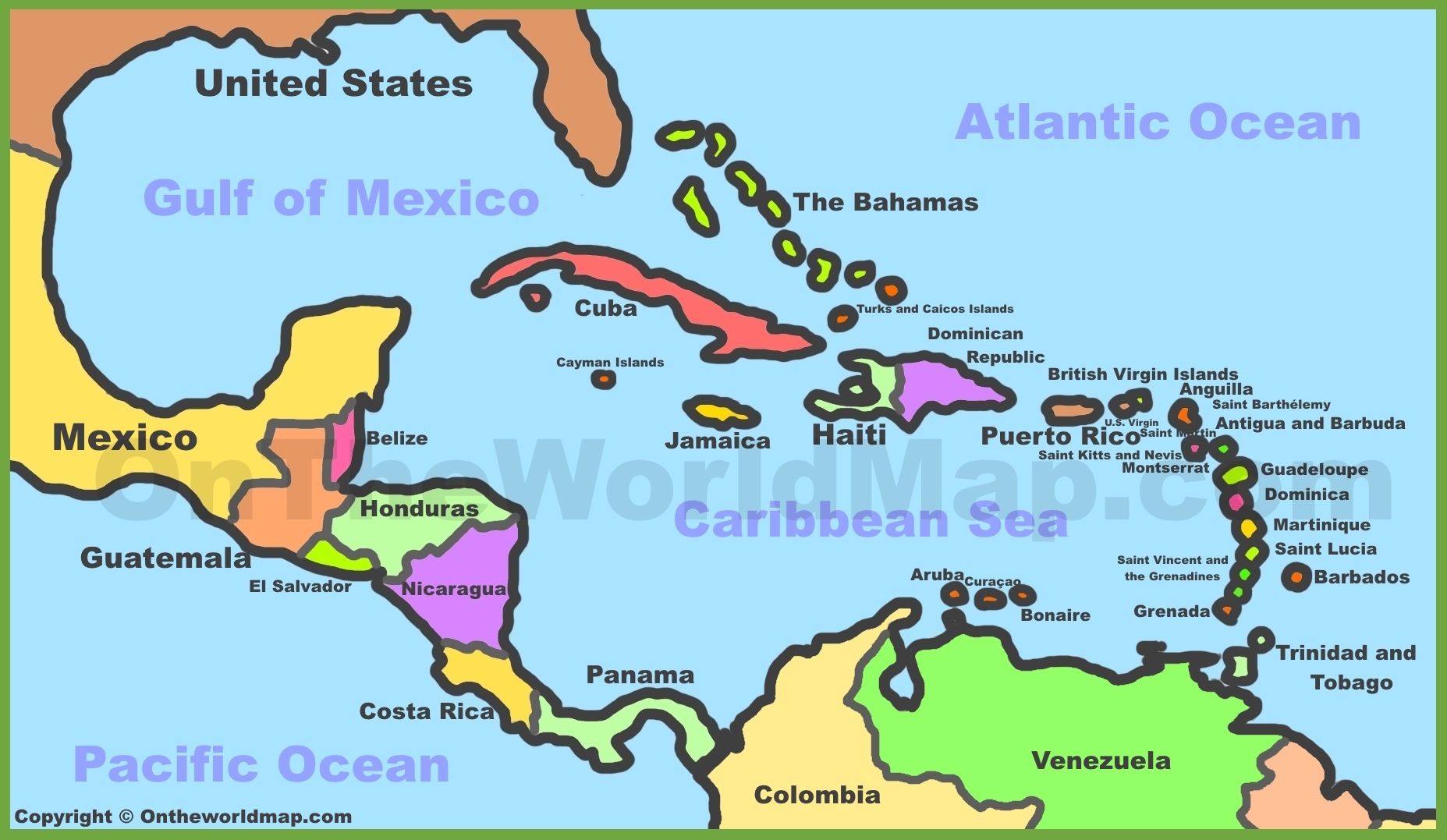 united states and caribbean map