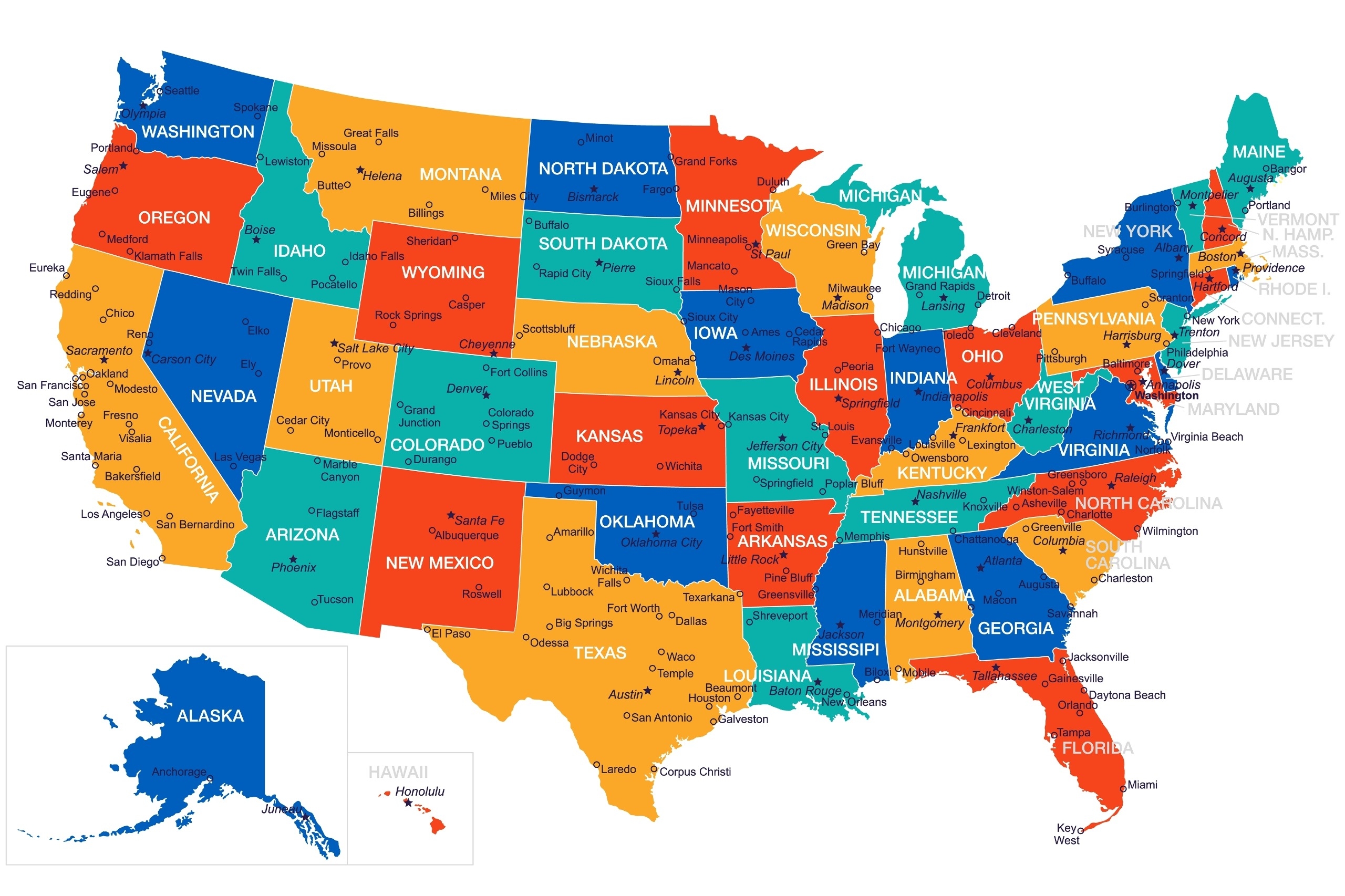 Political Map Of USA Colored State Map Mappr