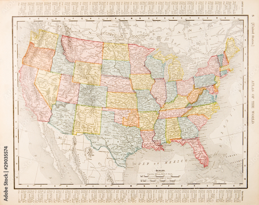Poster Antique Vintage Color Map United States Of America USA Wall Art UkPosters