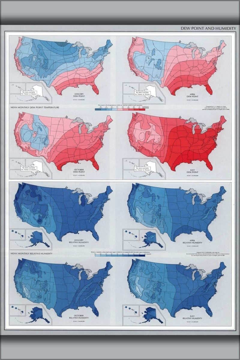 Poster Many Sizes Map Of Dew Point Humidity In United States EBay