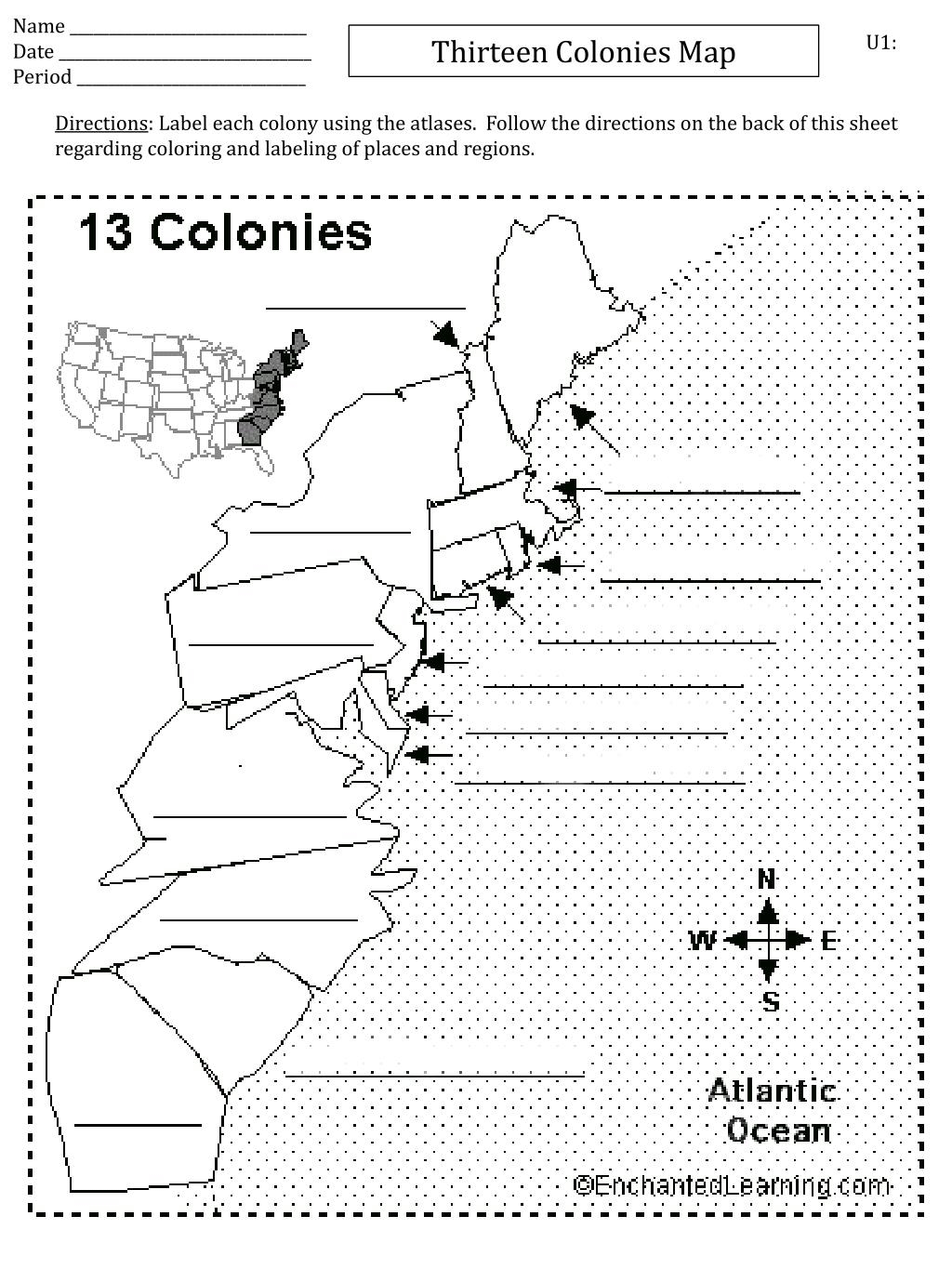 13 colonies blank map