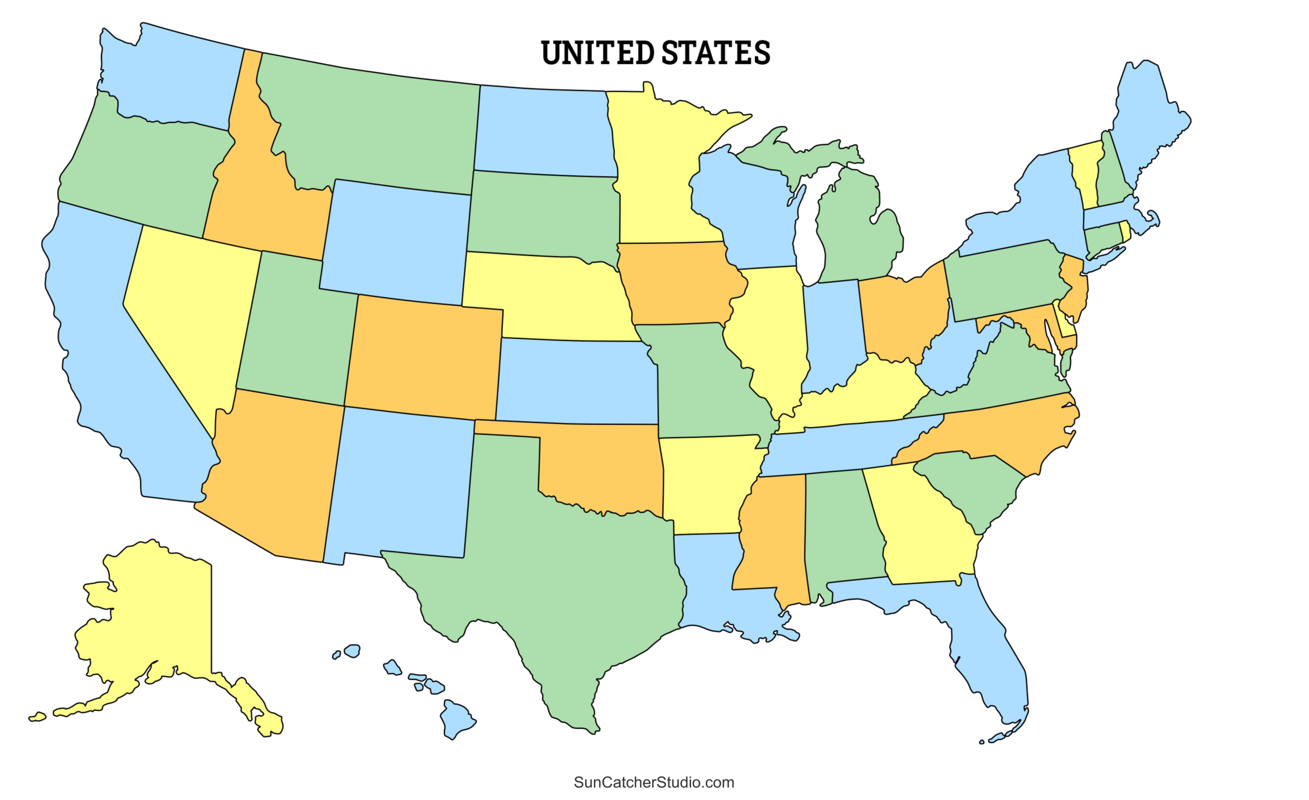 colorful map of the united states