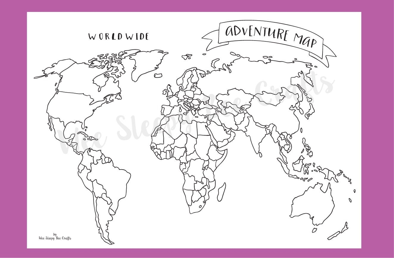 Printable World Map Colouring Page Adventure Travel Tracker digital Download Etsy