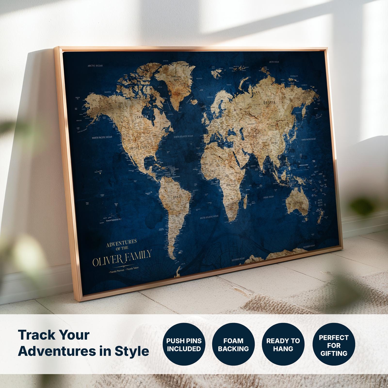Printable World Map With Pins Personalized Push Pin World Travel Map With Rustic Black Frame And Pins Printable Push Pin Map