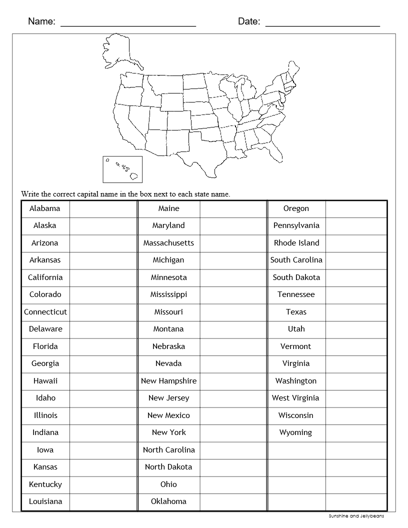 blank states and capitals map