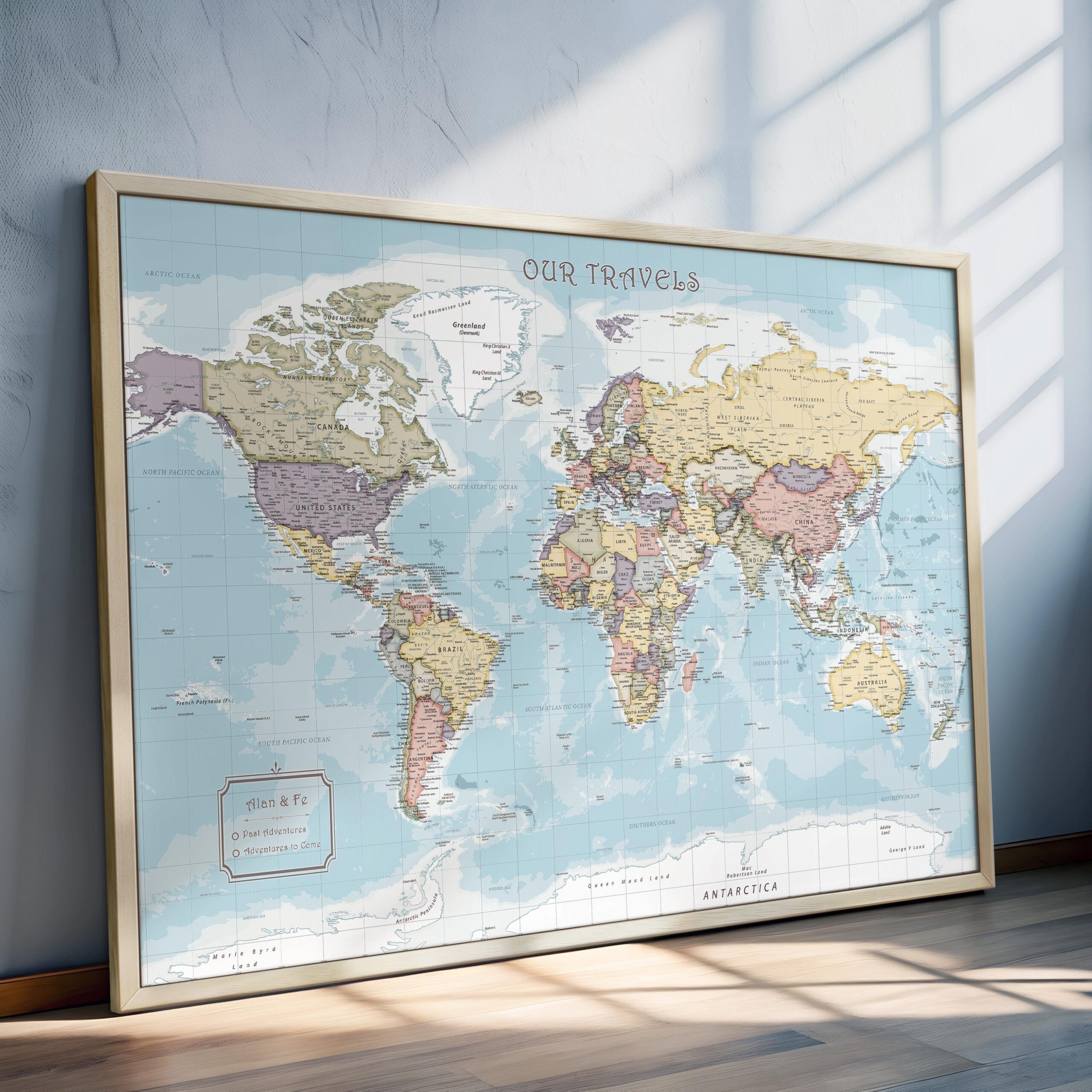 Push Pin World Map Framed Canvas Wall Art Etsy