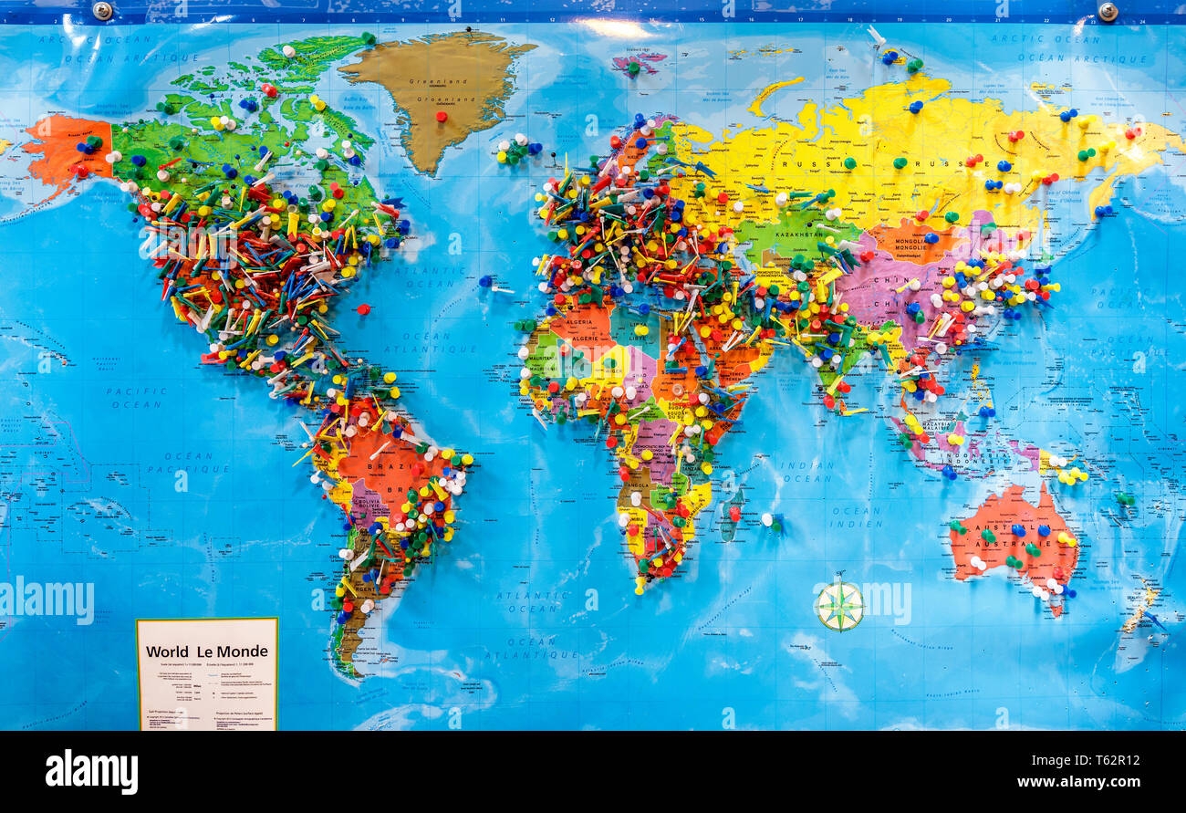 Push Pins On A World Map Hi res Stock Photography And Images Alamy