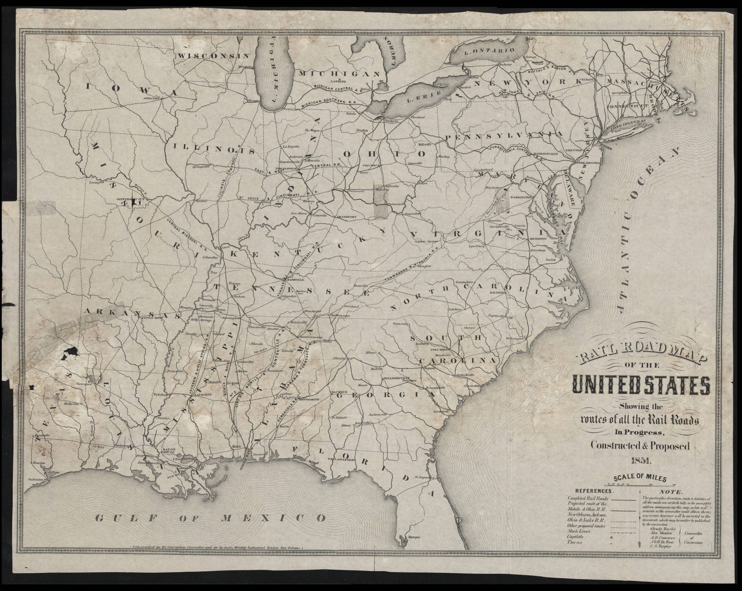 Railroad Map Of The United States 1851 Maps At The Tennessee State Library Archives Tennessee Virtual Archive