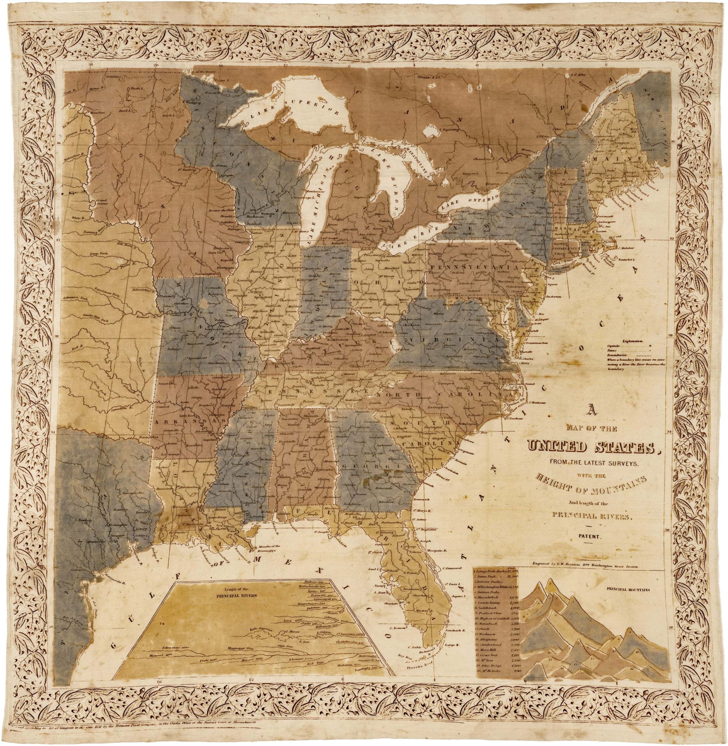 Rare Handkerchief Map Of The United States Printed In Full Color Rare Antique Maps