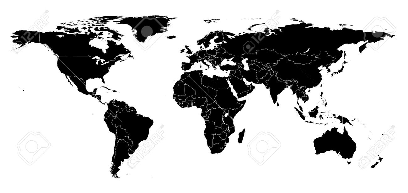 Real Detail World Map Of Continents Black and white Illustration Maked Work Path Stock Photo Picture And Royalty Free Image Image 9099338 