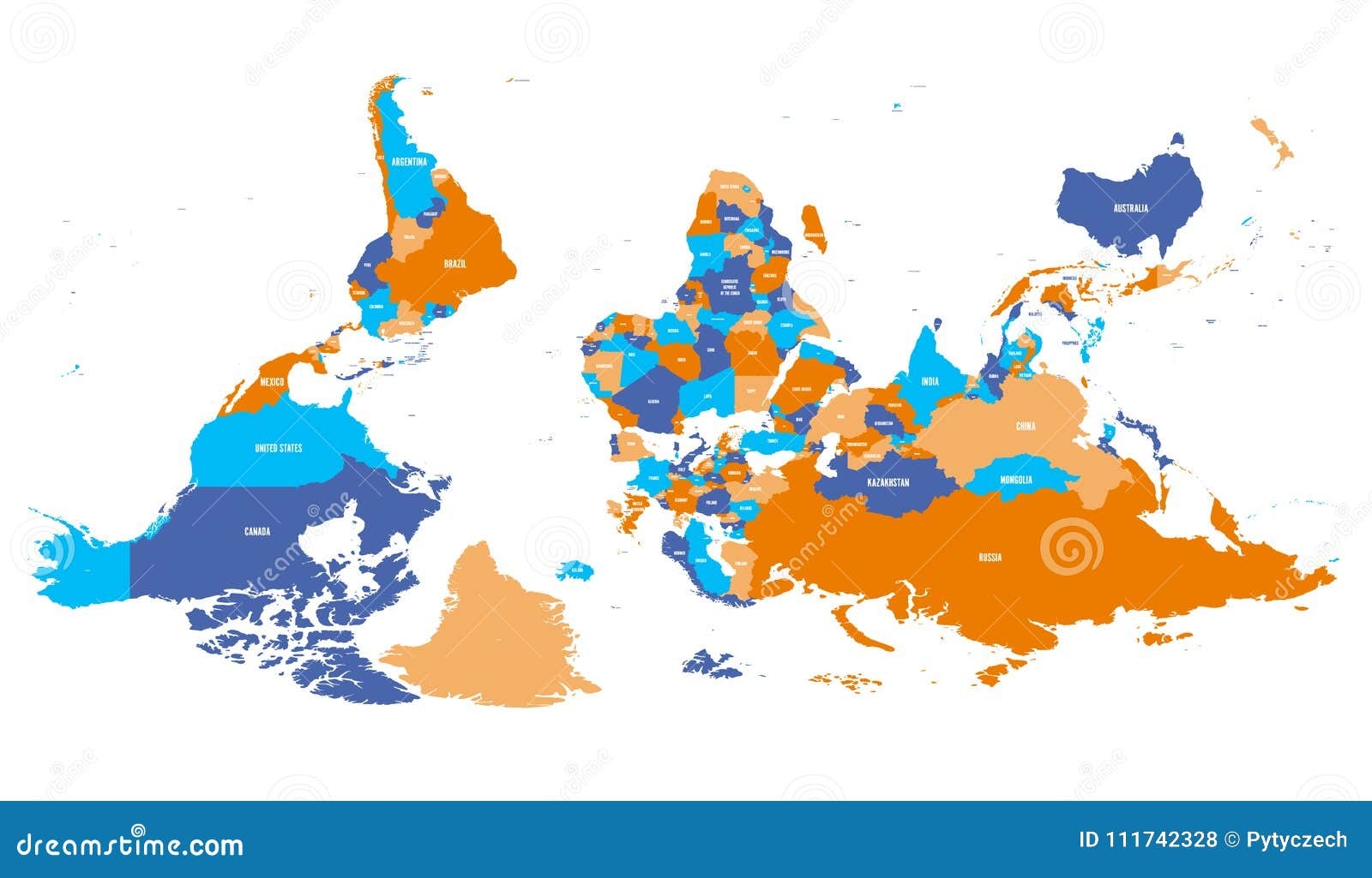 Reversed Or Upside Down Political Map Of World South up Orientation Stock Vector Illustration Of Europe Flipped 111742328