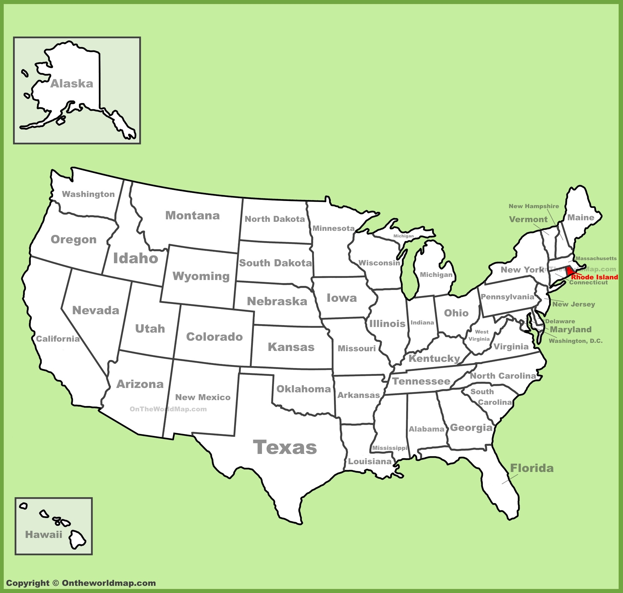 Rhode Island Location On The U S Map Ontheworldmap