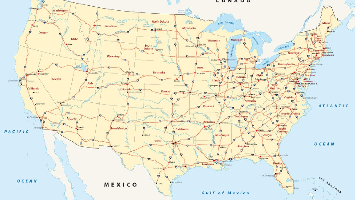 map of united states with highways and interstates