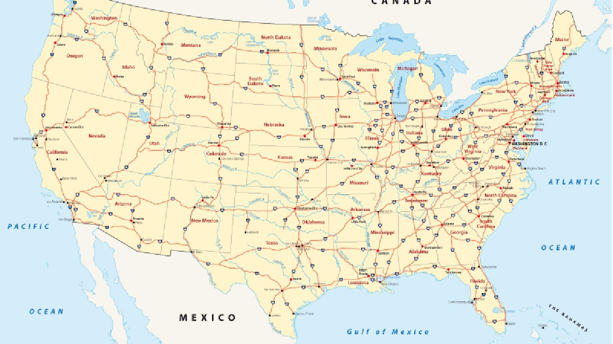 united states map with interstate highways