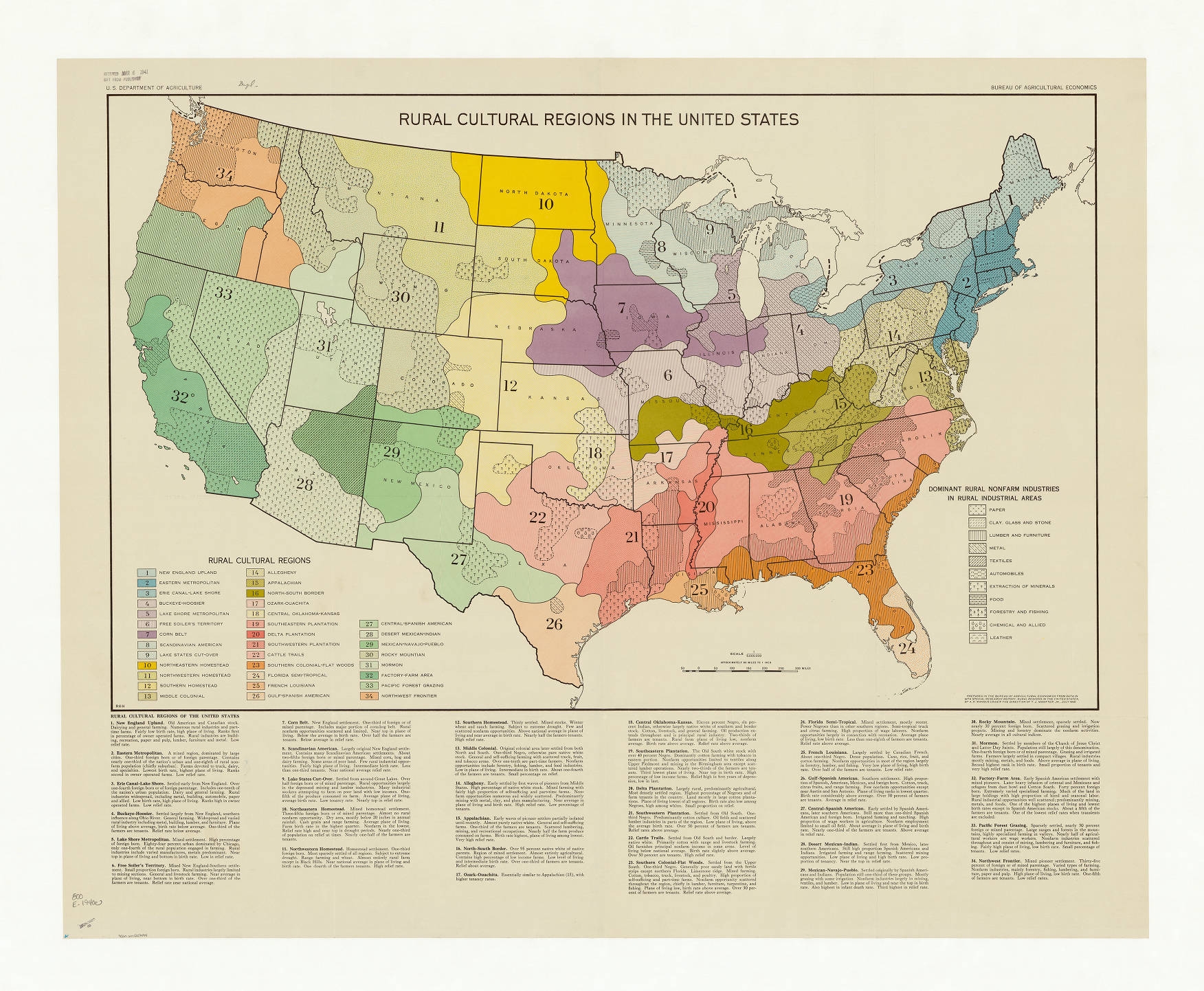 Rural Cultural Regions In The United States U S Dept Of Agriculture Bureau Of Economic Relations American Geographical Society Library Digital Map Collection UWM Libraries Digital Collections
